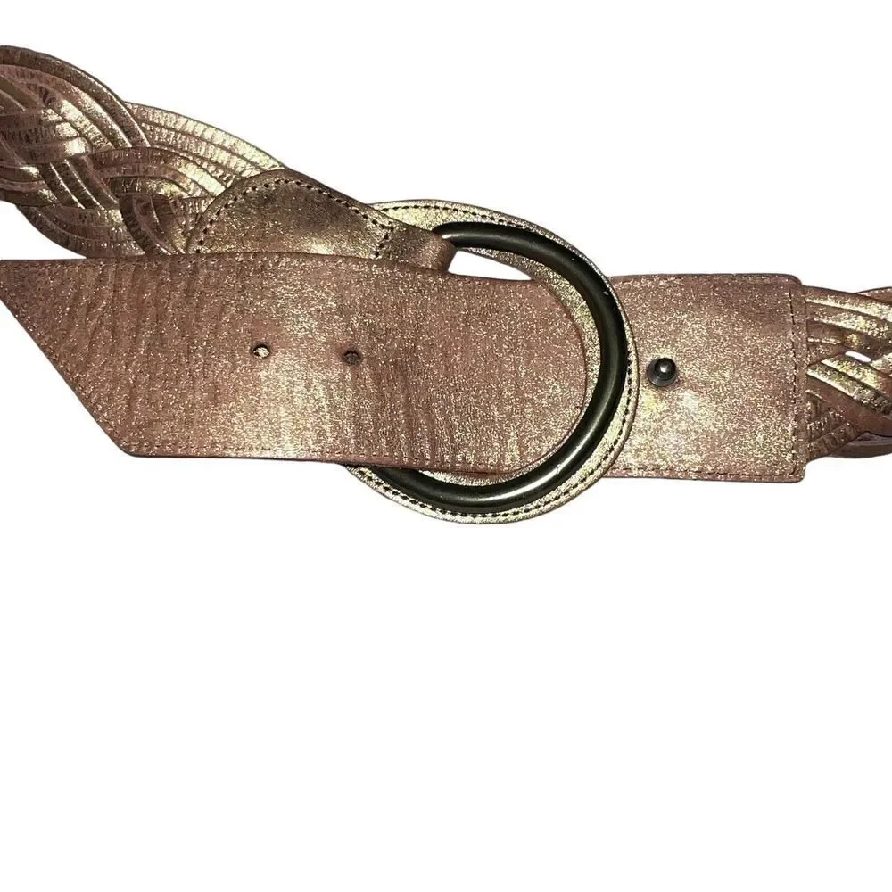Linea Pelle Braided Metallic Gold Leather Belt